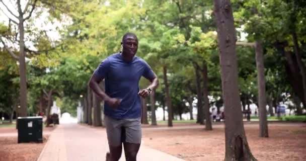 Fitness Akıllı Saat Sağlık Egzersiz Maraton Antrenmanı Için Parkta Koşan — Stok video