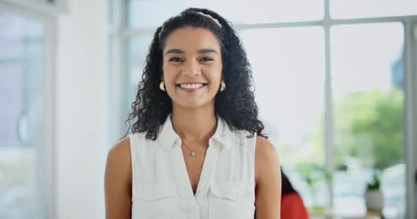 Cara Sonrisa Mujer Negocios Oficina Lugar Trabajo Empresa Emergente Para — Vídeo de stock