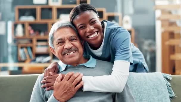 Happy Woman Nurse Hug Patient Support Trust Healthcare Retirement Home — Stock Video