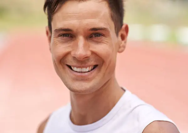 Atleet Portret Blij Met Wellness Stadion Inzet Fitness Voor Marathon — Stockfoto