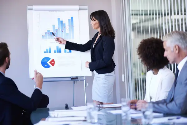 Business people, woman and presentation or conference on data analytics with white board, financial statistics or sales. Meeting, employees or speaker with infographics, graph report or collaboration.