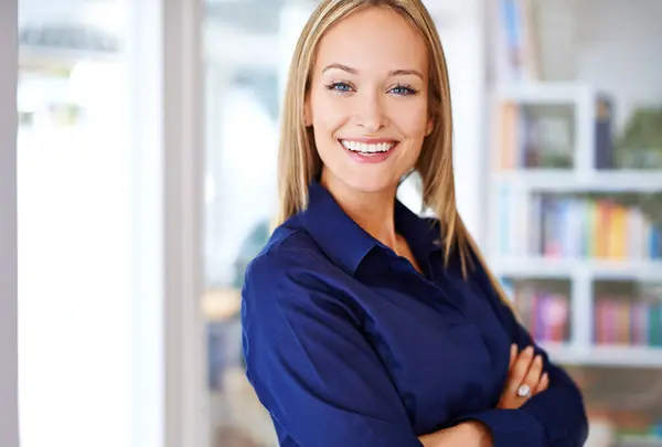 Businesswoman Portrait Happy Confidence Home Office Self Employed Lawyer Attorney — Stock Photo, Image