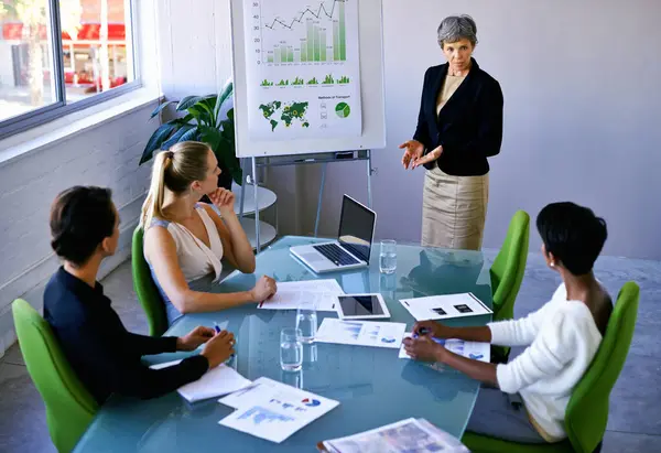 Empresários Reunião Apresentação Diretoria Com Gráficos Trabalho Equipe Para Análise — Fotografia de Stock