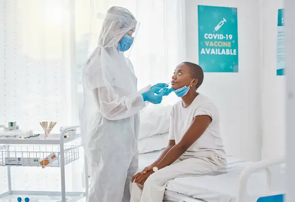 Corona Virus Nasal Swab Covid Patient Hospital Room Testing Equipment — Stock Photo, Image