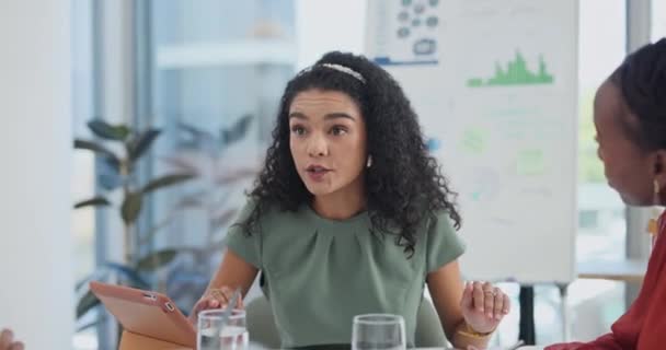 Unternehmen Frauen Und Teamwork Mit Kommunikation Bei Treffen Zur Überprüfung — Stockvideo
