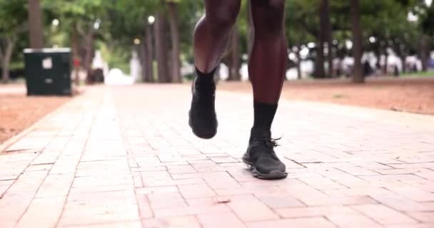 Фитнес Ноги Человек Бегущий Парке Вместе Заниматься Велнессом Спортом Открытом — стоковое видео