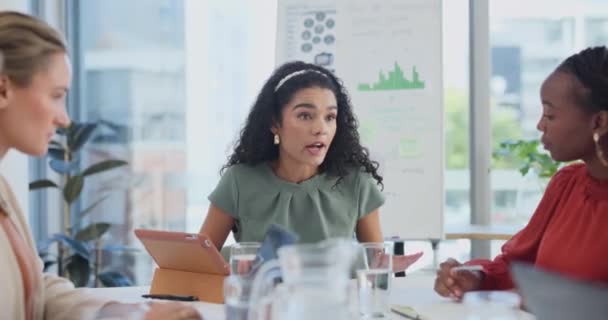 Unternehmen Frauen Und Teamwork Mit Diskussion Bei Treffen Zur Überprüfung — Stockvideo