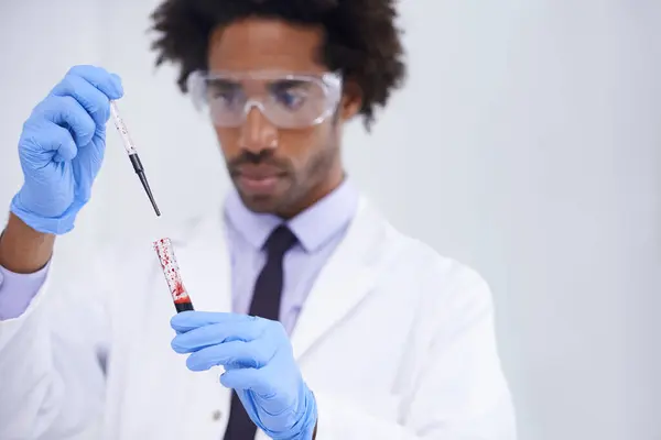 Science Test Man Blood Glass Pipette Mockup Medical Research Dna — Stock Photo, Image
