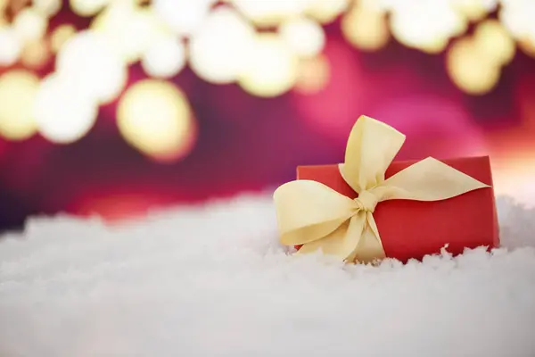 Schachtel Schleife Und Geschenk Für Weihnachten Hause Geschenk Und Rotes — Stockfoto
