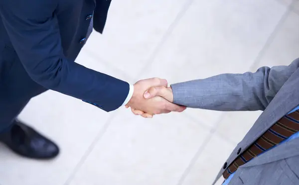 Top View Business People Handshake Deal Collaboration B2B Partnership Agreement — Stock Photo, Image