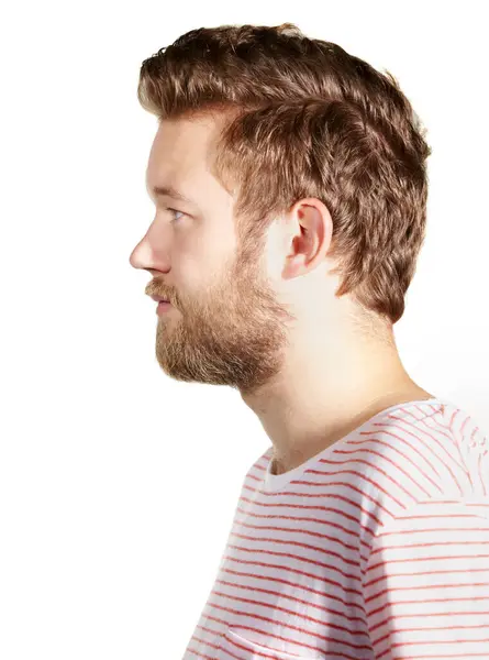 Profil Obličeje Vlasy Vousy Mužem Studiu Izolované Bílém Pozadí Pro — Stock fotografie