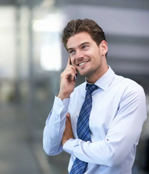 Empresário Telefonema Comunicação Conversação Networking Discussão Sobre Tecnologia Pessoa Masculina — Fotografia de Stock