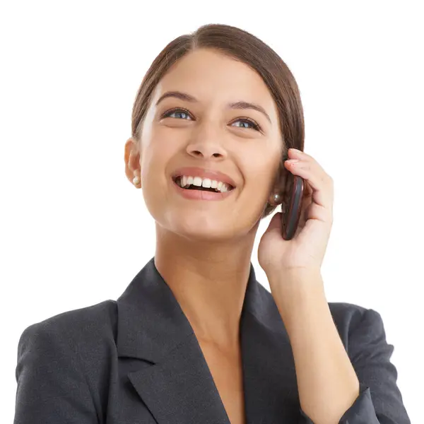 Phone Call Business Woman Smile Communication Professional Isolated White Studio — Stock Photo, Image