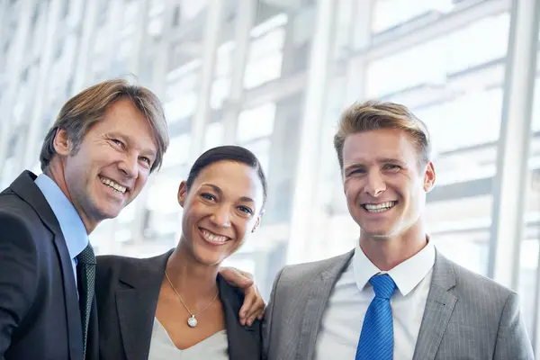 Portrait Hug Business People Teamwork Legal Aid Cooperation Confidence Corporate — Stock Photo, Image