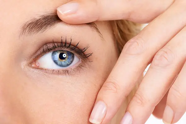 Oko Zrak Obličej Zblízka Ženy Pro Optickou Péči Prodloužení Řas — Stock fotografie