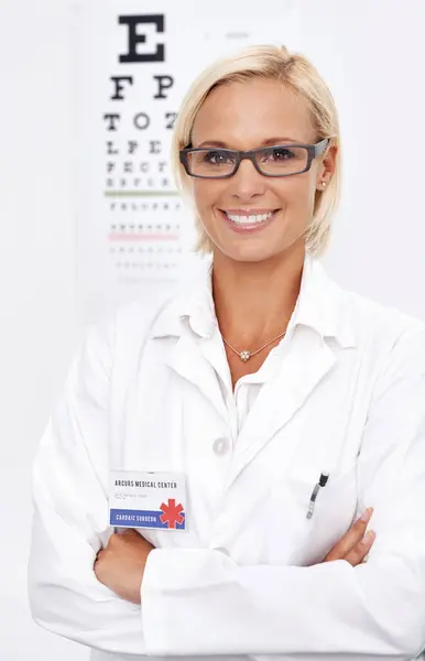 Vrouw Bril Portret Grafiek Voor Oogtest Wellness Diensten Met Gekruiste — Stockfoto
