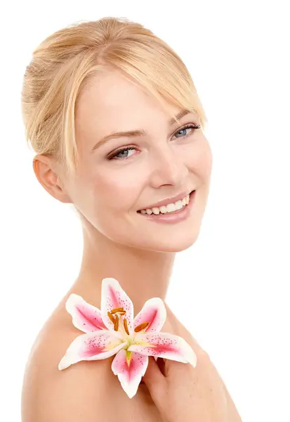 Belleza Flor Retrato Mujer Estudio Con Rutina Natural Salud Bienestar —  Fotos de Stock