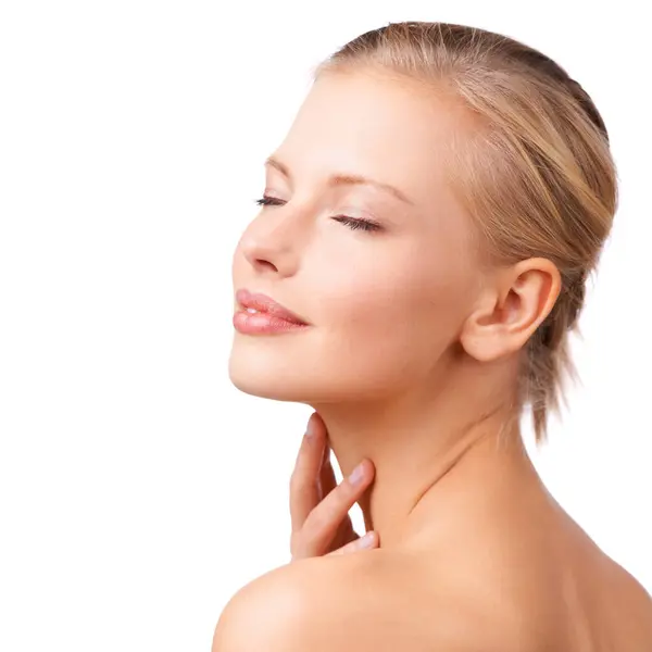 Mujer Feliz Cuidado Piel Cosméticos Maquillaje Para Belleza Tratamiento Facial —  Fotos de Stock