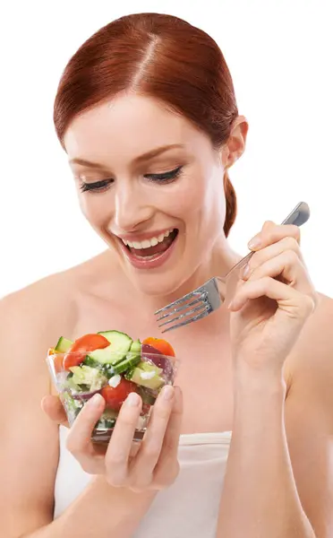 Vrouw Salade Gezond Eten Opgewonden Studio Voeding Groenten Dieet Welzijn — Stockfoto