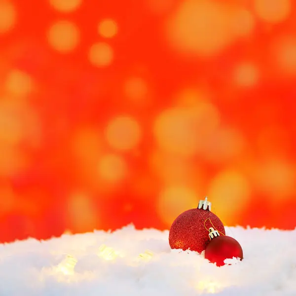 Natal Luzes Bolas Decoração Neve Com Espaço Maquete Inverno Fundo — Fotografia de Stock