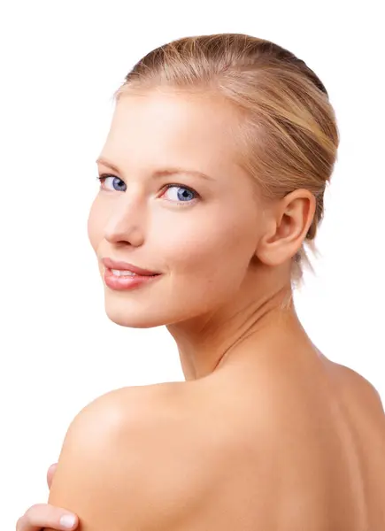 Portrait Beauty Makeup Back Woman Studio Isolated White Background Self — Stock Photo, Image