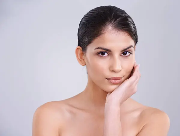 Schönheit Haut Und Frau Porträt Für Die Dermatologie Sauber Und — Stockfoto