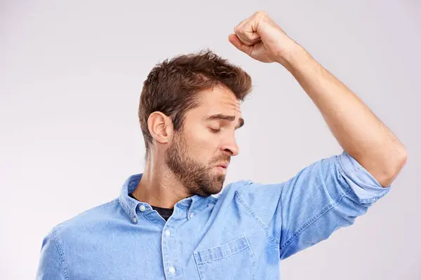 Man Smell Armpit Sweat Stain Bad Hygiene Body Odor Stink — Stock Photo, Image