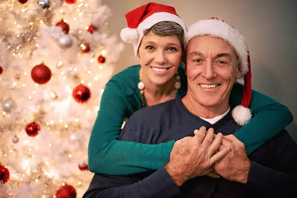 Christmas Portrait Senior Couple Love Care Support Together Home Holiday — Stock Photo, Image