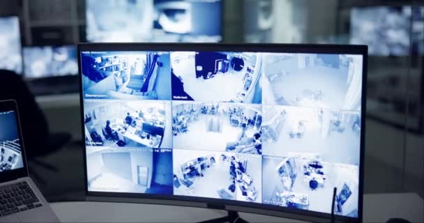 Computer Sikkerhed Kamera Overvågning Bygning Inspektion Cctv Skærm Virksomhedens Sikkerhed – Stock-video