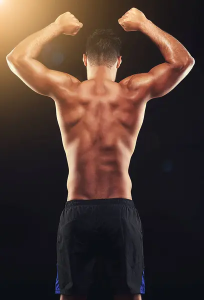 Fitness Rygg Mann Studio Med Muskler Flex Trening Rutine Helse – stockfoto