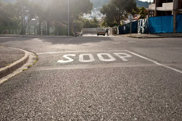 Road Marking Street Stop Sign Mistake Humor Joke Comic Text — Stock Photo, Image