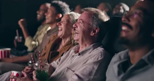 Diversity People Laugh Comedy Movie Fun Enjoy Joke Entertainment Popcorn — Stock Video