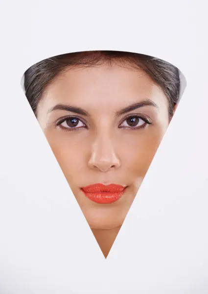 Kvinna Porträtt Och Hudvård Utskärning För Kosmetika Makeup Och Dermatologi — Stockfoto