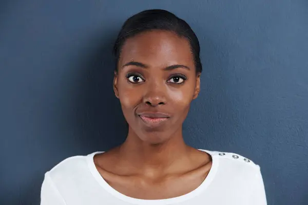 Zwarte Vrouw Portret Twijfel Studio Met Verward Denkend Onzeker Van — Stockfoto