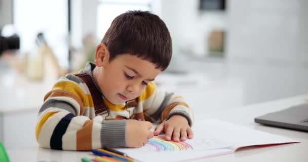 リラックスして少年は 創造性 アイデアと本と教育で幸せ カラフルでアパート 子供の発達と才能と知識と学習で芸術的な子供 — ストック動画
