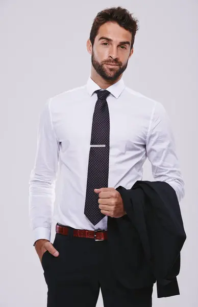 Studio Businessman Portrait Style Proud Cool Suit Professional Fashion Lawyer — Stock Photo, Image