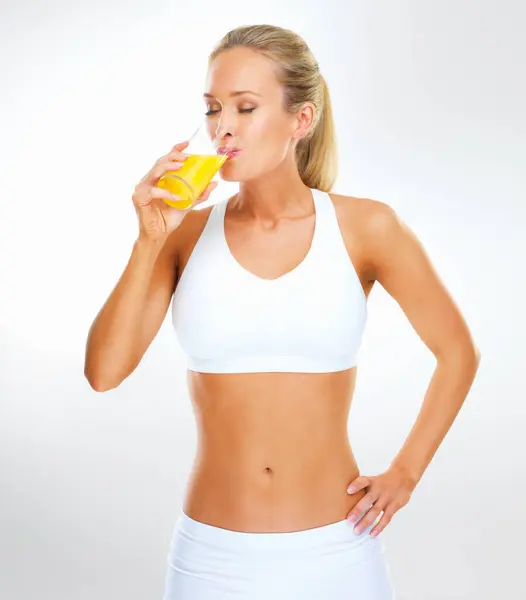 Studio Drink Portrait Woman Orange Juice Health Vitamin Weight Loss — Stock Photo, Image