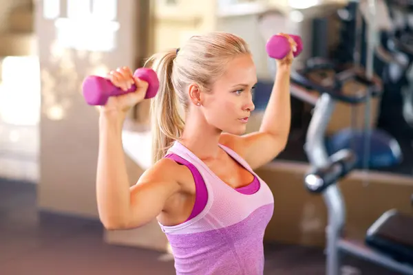 Weights Sports Woman Gym Arm Workout Strength Health Muscle Training — Stock Photo, Image