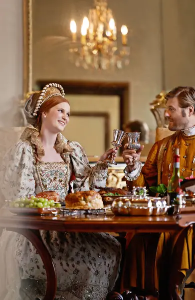 Queen King People Toast Happy Wine Together Dinner Celebration Party — Stock Photo, Image