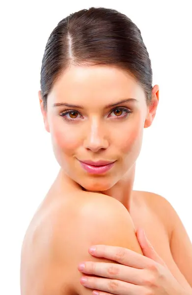 Donna Ritratto Pelle Bellezza Naturale Bagliore Sano Benessere Dermatologia Isolata — Foto Stock