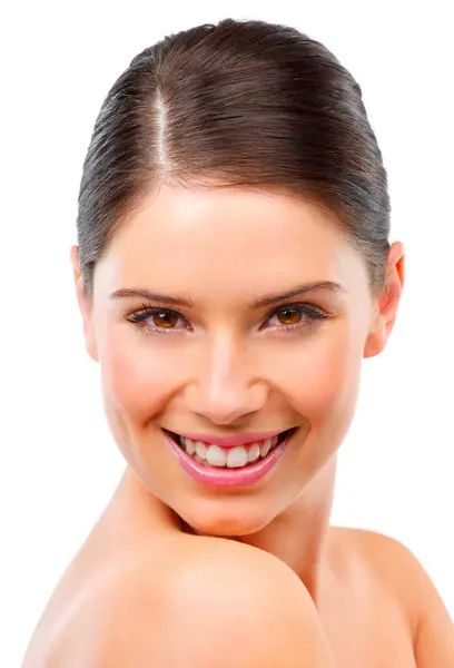Donna Felice Viso Pelle Bellezza Naturale Bagliore Sano Benessere Dermatologia — Foto Stock