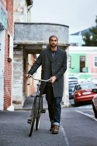 Vélo Style Portrait Homme Ville Pour Voyager Vacances Hiver Aventure — Photo