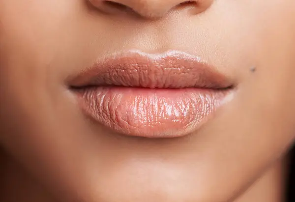 Closeup Woman Mouth Skin Natural Beauty Skincare Wellness Gloss Dermatology — Stock Photo, Image