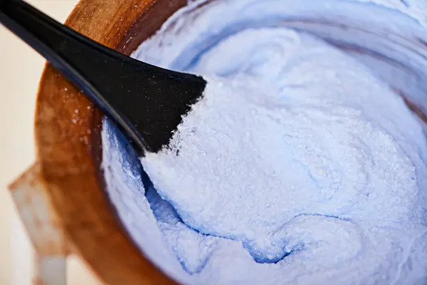 Bowl Hair Dye Blue Color Salon Haircare Paste Chemical Tint — Stock Photo, Image