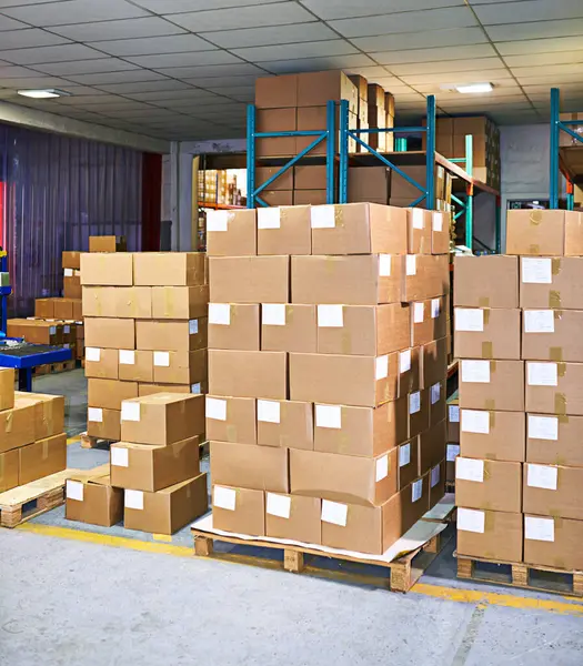 Box, product and factory for ecommerce, delivery and logistics for retail, shipping and package. Supply chain, warehouse or industry with cardboard and manufacturing for store, service and storage.
