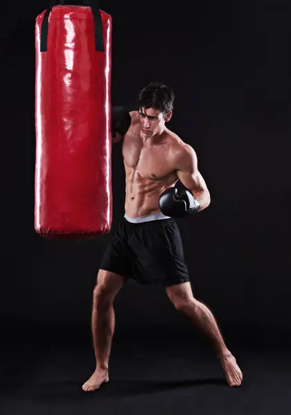 Чоловік Рукавички Боксерська Сумка Фізичної Підготовки Або Кардіо Тренувань Здоров — стокове фото