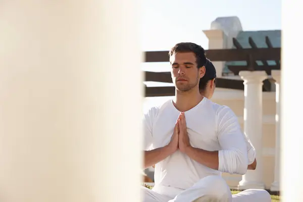 Meditatie Namaste Mensen Yoga Retraite Met Rust Rust Ontspanning Met — Stockfoto
