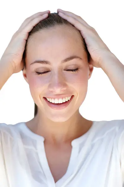 Geluk Glimlach Vrolijk Met Vrouw Cosmetica Grappige Persoon Geïsoleerd Een — Stockfoto