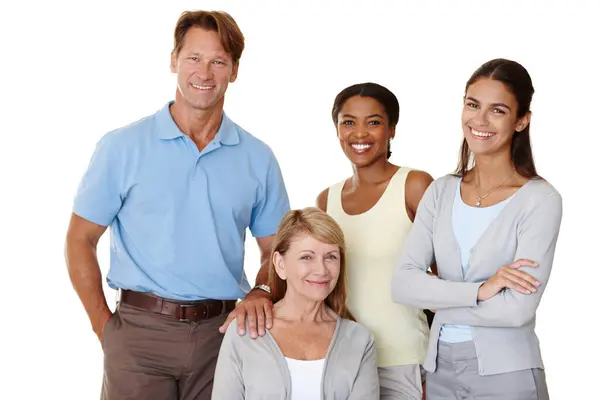 Teamwork Support Business People Portrait Studio Happiness Confidence Trust White — Stock Photo, Image