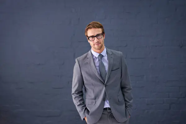 Adamı Portre Vizyon Gözlüklü Profesyonel Erkek Avukatlık Kariyeri Mutlu Resmi — Stok fotoğraf